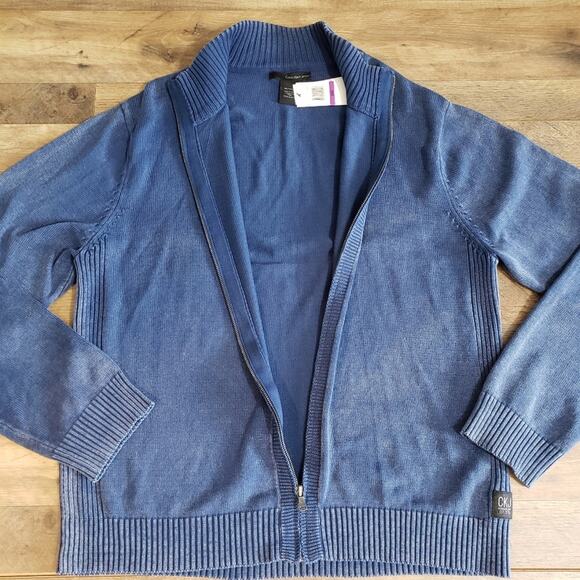 NEW Calvin Klein Jeans Faded Navy Men's Full Zip Blue Knit Sweater Cardigan XXL - Picture 7 of 12